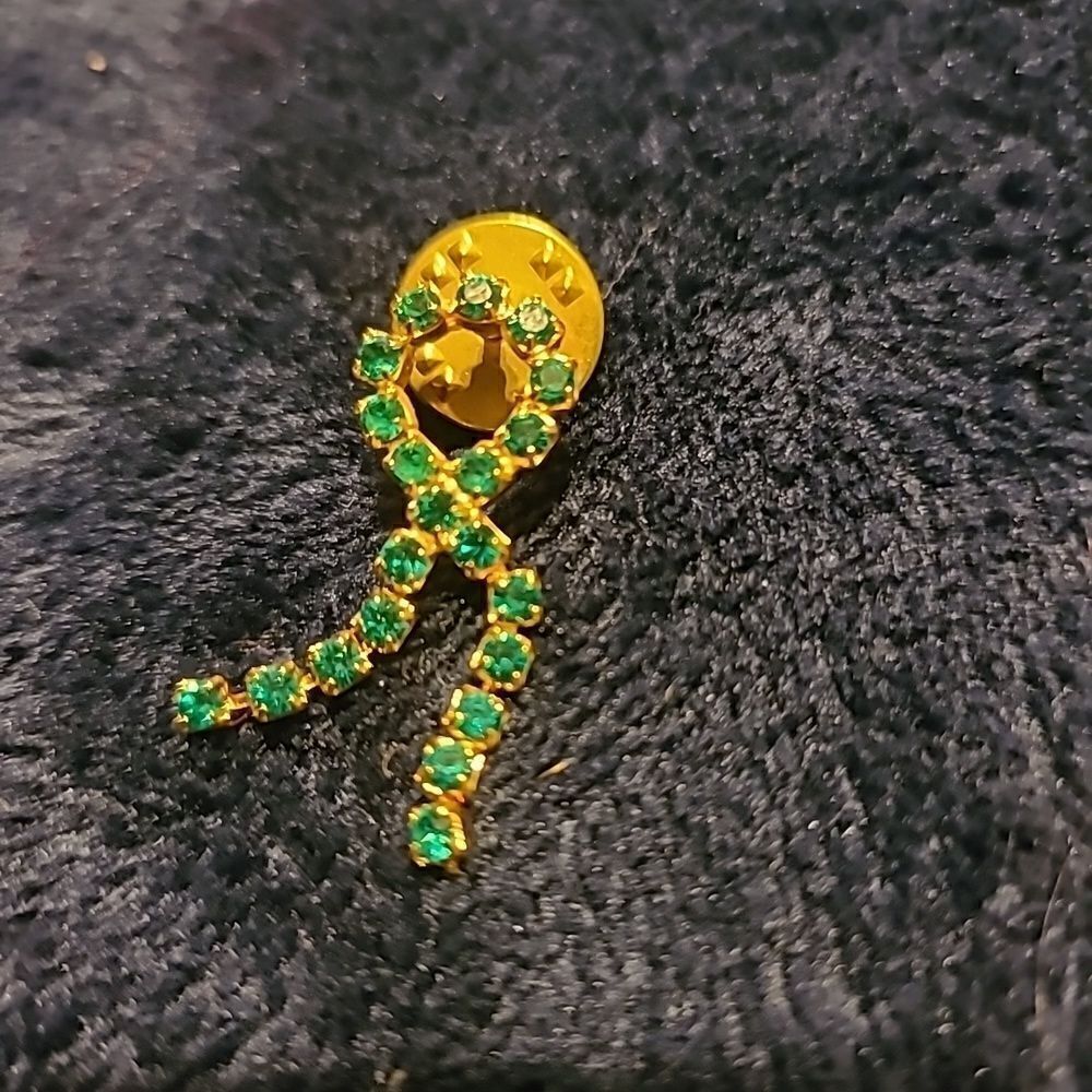 Green Rhinestone Ribbon  Tac Pin